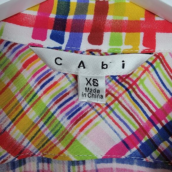 CAbi #797 Modern Plaid Cirque Blouse Roll-Tab Sleeves Shirt - Size XS - Picture 5 of 6